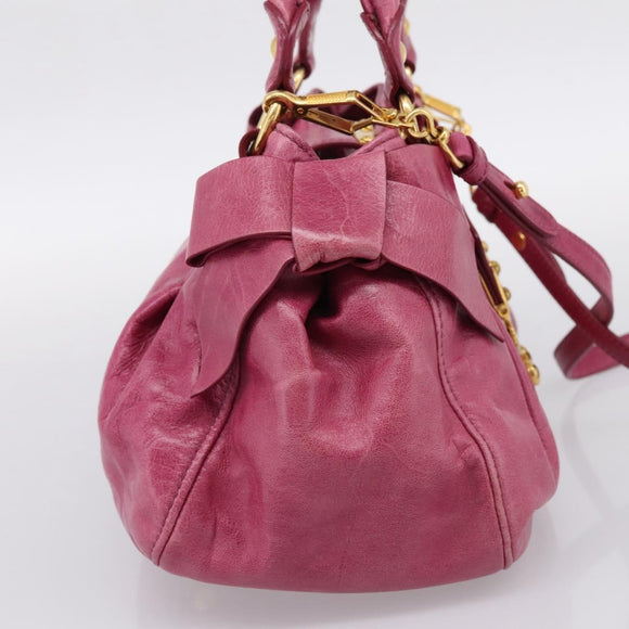 Miu Miu Hand Bag Vitellolux 2way Pink Gold Auth 199159M