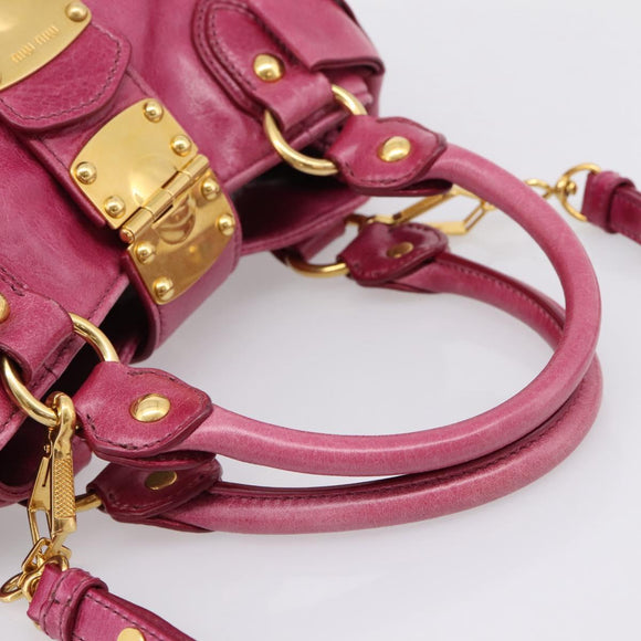 Miu Miu Hand Bag Vitellolux 2way Pink Gold Auth 199159M