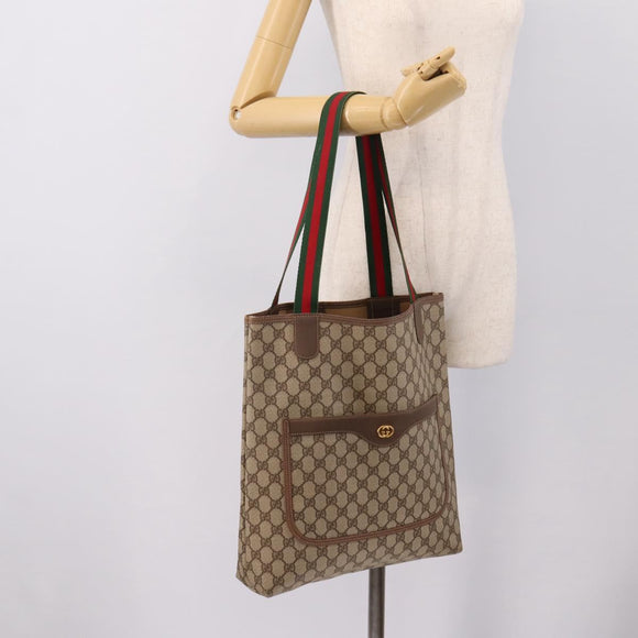 GUCCI GG Supreme Web Sherry Line Tote Bag PVC Beige Gold 002 58 6487 Auth 199161