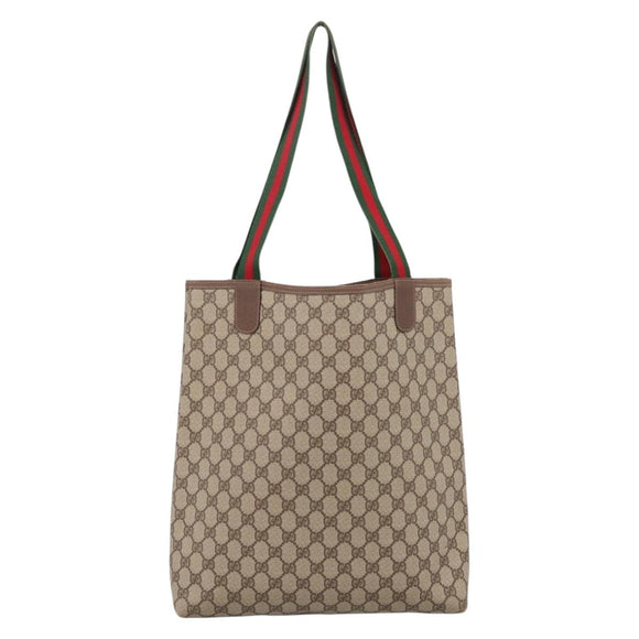 GUCCI GG Supreme Web Sherry Line Tote Bag PVC Beige Gold 002 58 6487 Auth 199161