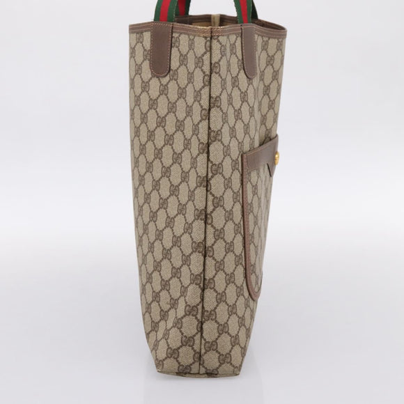 GUCCI GG Supreme Web Sherry Line Tote Bag PVC Beige Gold 002 58 6487 Auth 199161