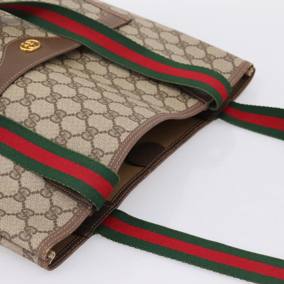 GUCCI GG Supreme Web Sherry Line Tote Bag PVC Beige Gold 002 58 6487 Auth 199161