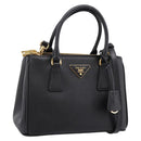 PRADA Hand Bag Saffiano 2way Black Gold Tone Auth 199176M-1