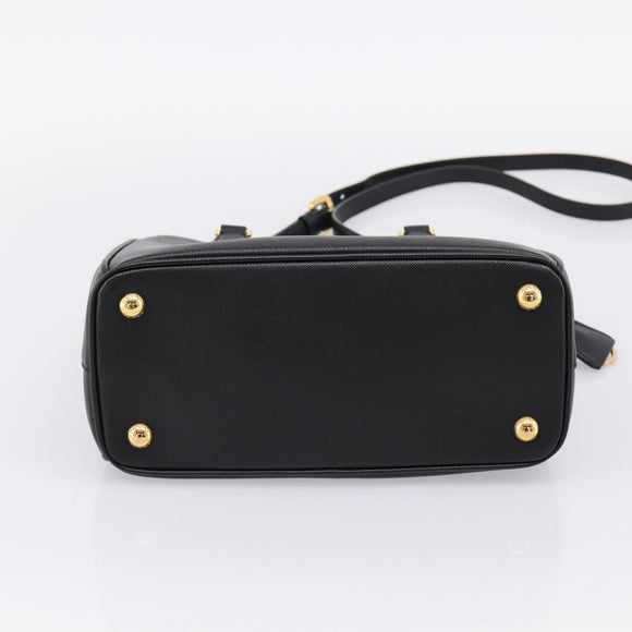 PRADA Hand Bag Saffiano 2way Black Gold Tone Auth 199176M