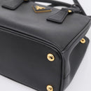 PRADA Hand Bag Saffiano 2way Black Gold Tone Auth 199176M-9