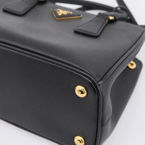 PRADA Hand Bag Saffiano 2way Black Gold Tone Auth 199176M