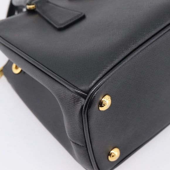 PRADA Hand Bag Saffiano 2way Black Gold Tone Auth 199176M