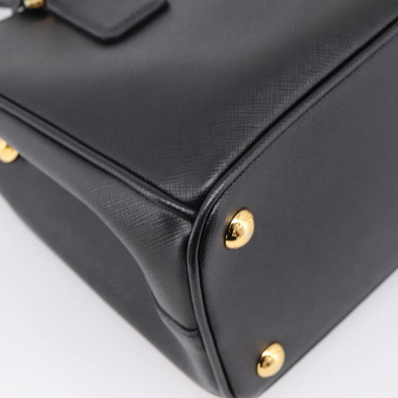 PRADA Hand Bag Saffiano 2way Black Gold Tone Auth 199176M