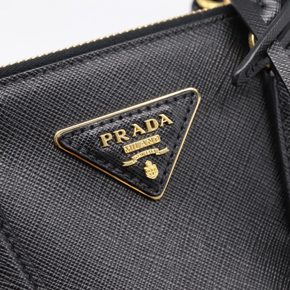 PRADA Hand Bag Saffiano 2way Black Gold Tone Auth 199176M
