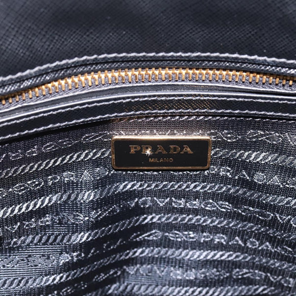 PRADA Hand Bag Saffiano 2way Black Gold Tone Auth 199176M