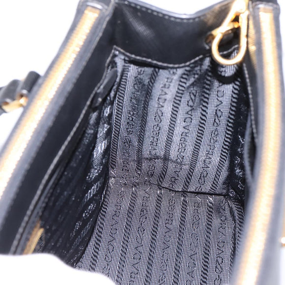 PRADA Hand Bag Saffiano 2way Black Gold Tone Auth 199176M