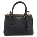 PRADA Hand Bag Saffiano 2way Black Gold Tone Auth 199176M-13