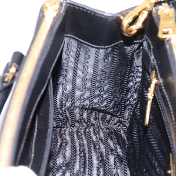PRADA Hand Bag Saffiano 2way Black Gold Tone Auth 199176M