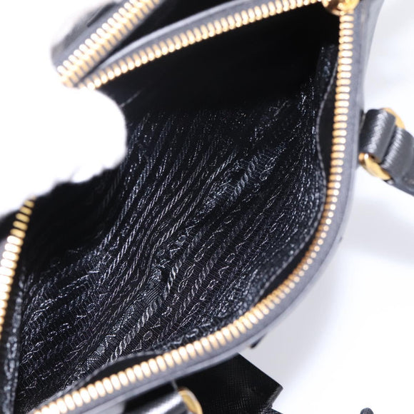 PRADA Hand Bag Saffiano 2way Black Gold Tone Auth 199176M