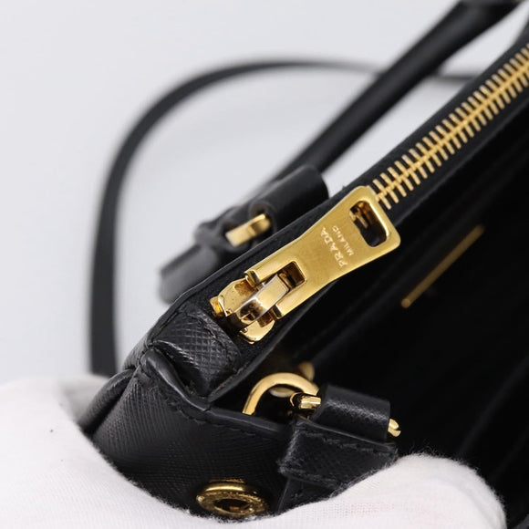 PRADA Hand Bag Saffiano 2way Black Gold Tone Auth 199176M