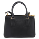 PRADA Hand Bag Saffiano 2way Black Gold Tone Auth 199176M-2