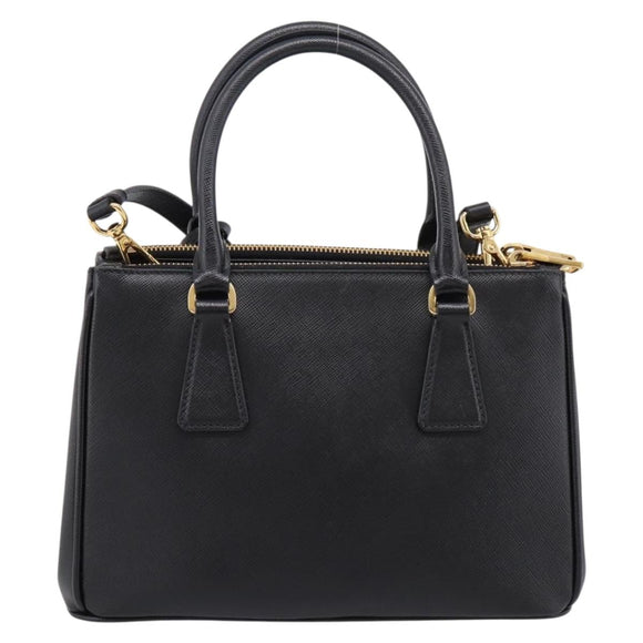 PRADA Hand Bag Saffiano 2way Black Gold Tone Auth 199176M