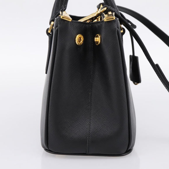 PRADA Hand Bag Saffiano 2way Black Gold Tone Auth 199176M