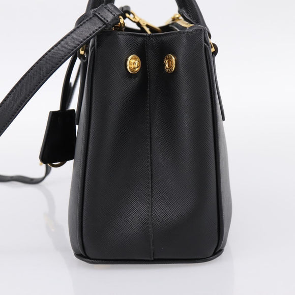 PRADA Hand Bag Saffiano 2way Black Gold Tone Auth 199176M
