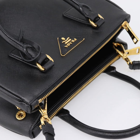 PRADA Hand Bag Saffiano 2way Black Gold Tone Auth 199176M