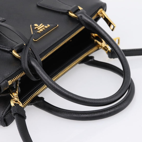 PRADA Hand Bag Saffiano 2way Black Gold Tone Auth 199176M