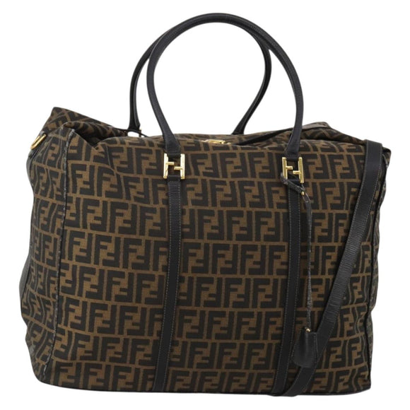 FENDI Zucca Canvas Boston Bag 2way Black Brown Auth 199177