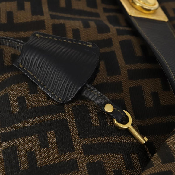 FENDI Zucca Canvas Boston Bag 2way Black Brown Auth 199177