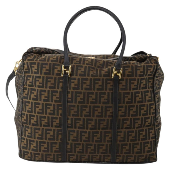FENDI Zucca Canvas Boston Bag 2way Black Brown Auth 199177