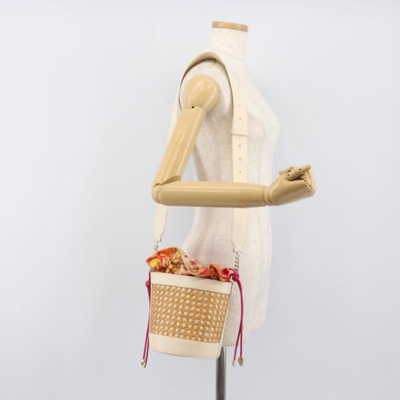 BVLGARI Shoulder Bag Raffia Beige Gold Auth 199178V