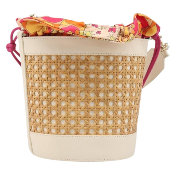 BVLGARI Shoulder Bag Raffia Beige Gold Auth 199178V