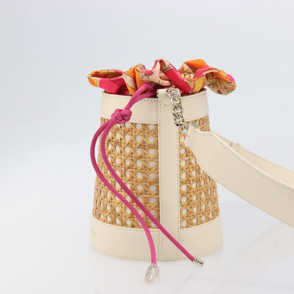 BVLGARI Shoulder Bag Raffia Beige Gold Auth 199178V