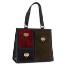 Salvatore Ferragamo Gancini Hand Bag Suede Black Gold Auth 199179V-1