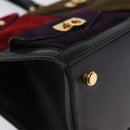 Salvatore Ferragamo Gancini Hand Bag Suede Black Gold Auth 199179V-9