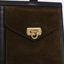 Salvatore Ferragamo Gancini Hand Bag Suede Black Gold Auth 199179V-19