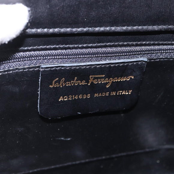Salvatore Ferragamo Gancini Hand Bag Suede Black Gold Auth 199179V
