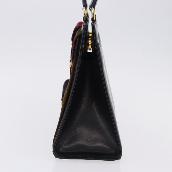 Salvatore Ferragamo Gancini Hand Bag Suede Black Gold Auth 199179V