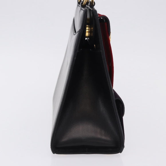 Salvatore Ferragamo Gancini Hand Bag Suede Black Gold Auth 199179V