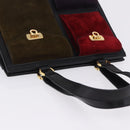 Salvatore Ferragamo Gancini Hand Bag Suede Black Gold Auth 199179V-7