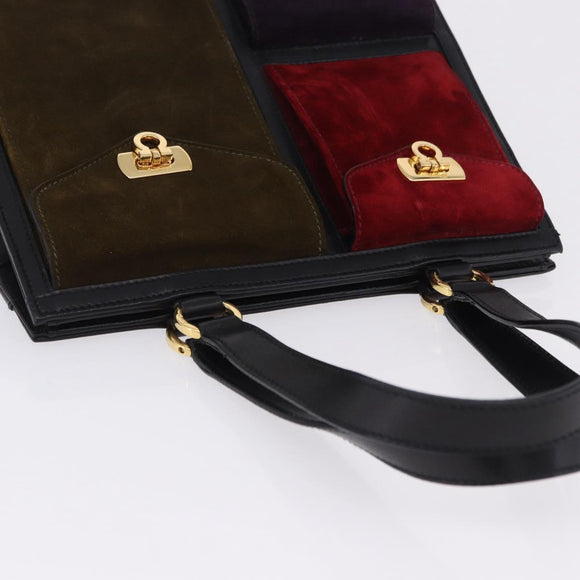 Salvatore Ferragamo Gancini Hand Bag Suede Black Gold Auth 199179V