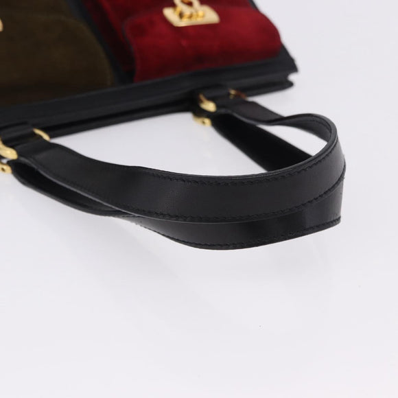 Salvatore Ferragamo Gancini Hand Bag Suede Black Gold Auth 199179V