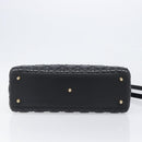 Christian Dior Lady Dior Canage Hand Bag Lamb Skin 2way Black Gold Auth 199180M-5