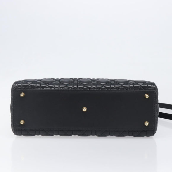 Christian Dior Lady Dior Canage Hand Bag Lamb Skin 2way Black Gold Auth 199180M