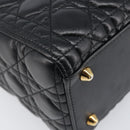 Christian Dior Lady Dior Canage Hand Bag Lamb Skin 2way Black Gold Auth 199180M-16