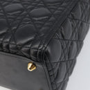 Christian Dior Lady Dior Canage Hand Bag Lamb Skin 2way Black Gold Auth 199180M-17
