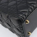 Christian Dior Lady Dior Canage Hand Bag Lamb Skin 2way Black Gold Auth 199180M-18