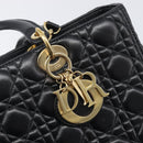 Christian Dior Lady Dior Canage Hand Bag Lamb Skin 2way Black Gold Auth 199180M-19