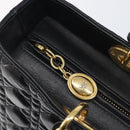 Christian Dior Lady Dior Canage Hand Bag Lamb Skin 2way Black Gold Auth 199180M-20