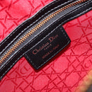 Christian Dior Lady Dior Canage Hand Bag Lamb Skin 2way Black Gold Auth 199180M-21