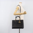 Christian Dior Lady Dior Canage Hand Bag Lamb Skin 2way Black Gold Auth 199180M-26
