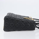 Christian Dior Lady Dior Canage Hand Bag Lamb Skin 2way Black Gold Auth 199180M-3